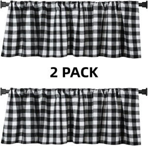 2 Pack Buffalo Check Plaid Window Valances White a...