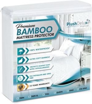PlushDeluxe Premium Bamboo Mattress Protector – Ki...