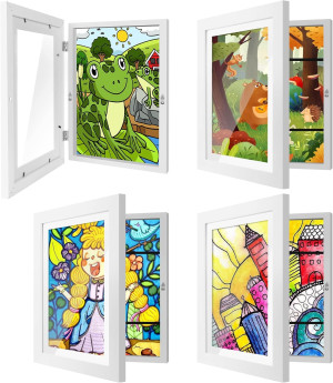 4 Pack Kids Art Frames 8.5x11 Inch Kids Artwork Flip Frame Changeable for Picture Display, Children School Drawing Projects Storage, Horizontally Vertically Wall Hanging, Front Opening, White