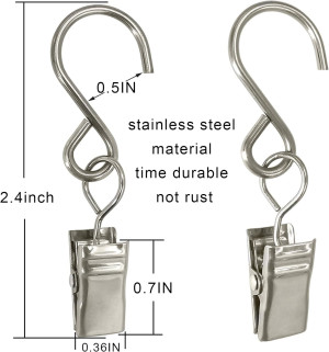 AMZSEVEN Stainless Steel S Hooks Curtain Clips, 50...