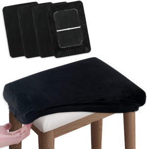 Vanity Stool Covers Set of 4, Super Soft Velvet Stretch Washable Saddle Bar Stool Slipcover Bench Seat Protector, (Rectangle, Black, 4 Counts)