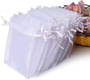 Hopttreely 100PCS Premium Sheer Organza Bags, Whit...