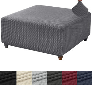 Ottoman Cover Square-Stretch Knitted Jacquard Square Ottoman Cover -Soft Square Ottoman Covers Slipcover -Thick Storage Ottoman Cover Foot Stool Cover with Elastic Bottom Large Dark Gray