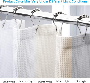 AmazerBath White Shower Curtain Fabric, Waffle Sho...