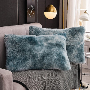 WERDIM Shaggy Faux Fur Pillowcases 2 Pack Button C...