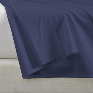 Color Sense Navy Twin Flat Sheet, 100% Cotton Twin...