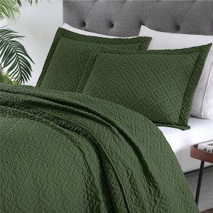 EXQ Home Quilt Set Full Queen Size Olive Green 3 P...