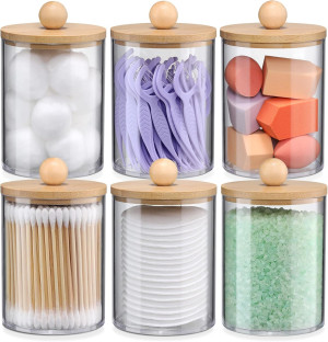 6-Pack Bamboo Qtip Holders - Bathroom Storage for...