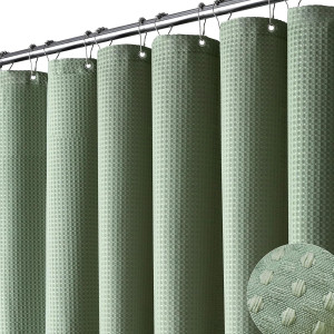 Dynamene Sage Green Shower Curtain - Waffle Textur...