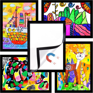 5-Pack Kids Artwork Frames Changeable, Kids Art Display Frame with Self Adhesive Backing, Magnetic Children Artwork Storage Frames, A4 Picture Frames Changeable for Drawing Crafting