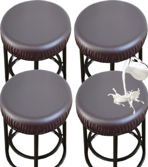 Stool Covers Round, Stretch PU Round Bar Stool Covers Waterproof Round Bar Stool Seat Covers Bar Chair Covers Washable Stool Cushion Slipcovers for 12-17 Inch Chair (4Pcs,Coffee)