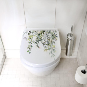 2Pcs Green Plant Leaves Flowers Toilet Stickers Se...