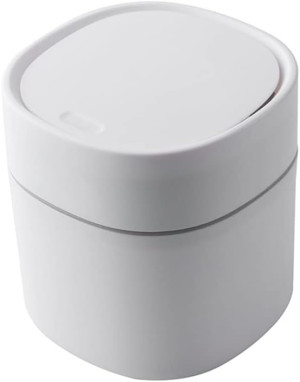 Mini Desktop Trash Can with Lid Sanitary Bucket Peel Melon Seed Shell Garbage Trash Bucket Car Trash Can Wastebaskets (White,Spring Cover)