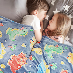 Cute Kids Blanket Glow in The Dark Blanket Dinosau...