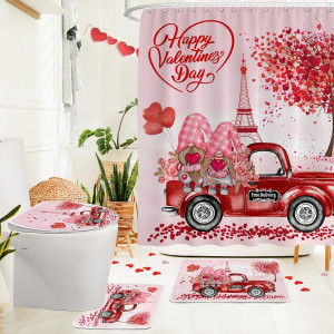 Valentines Shower Curtain Sets with Rug and Mat, P...
