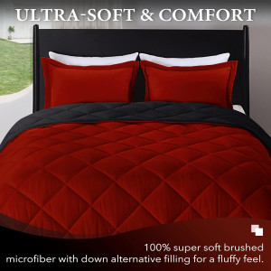 downluxe King Size Comforter Set - Red and Black K...