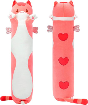Long Cat Plush Body Pillow, 20 Inch Cute Pink Cat...