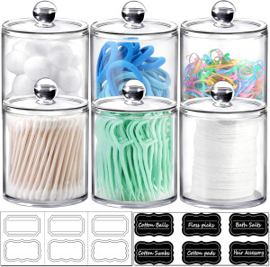 6 Pack Qtip Dispenser Apothecary Jars Bathroom wit...
