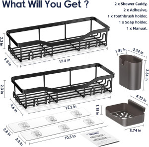 Adhesive Shower Caddy Bathroom Shelves for Inside...