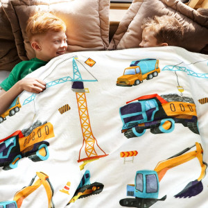 Construction Truck Blanket Boys Excavator Plush Th...
