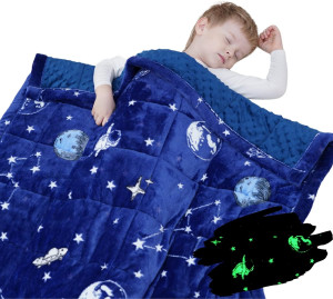 Glow Minky Kids Weighted Blanket 7 lbs, Glow in Da...