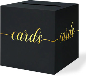 QIKSION Black Wedding Card Box, Gold Foil Gift Car...
