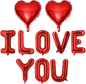 Red Heart Shaped Balloons Red I LOVE YOU Valentine...