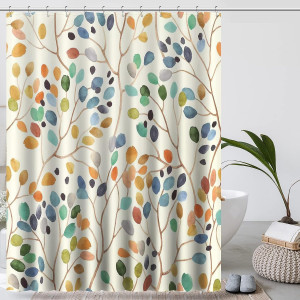 Floral Shower Curtain for Bathroom, Colorful Leave...
