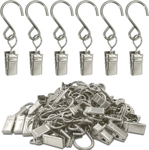 AMZSEVEN Stainless Steel S Hooks Curtain Clips, 50...