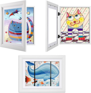 Kids Art Frames Changeable,10x12.5 Children's Artwork Frame, Displays 8.5x11 with Mat and 10x12.5 Without Mat Front Opening for Wall Drawing Frame Holder, Crafts, 3D Painting White 3Pack