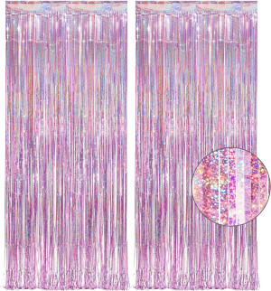 Pink Tinsel Curtain Party Backdrop - GREATRIL Foil...