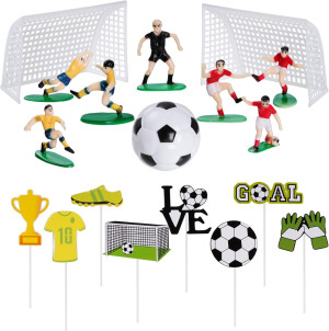 18 Pieces Soccer Cake Topper Decorations Soccer Ba...