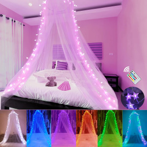 Obrecis Bed Canopy with LED Star Lights, Princess...