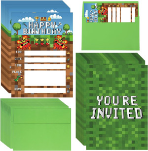 25 Pieces Pixel Video Birthday Party Supplies Game...