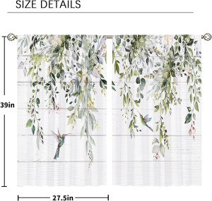 Farmhouse Eucalyptus Kitchen Curtains Boho Rustic...