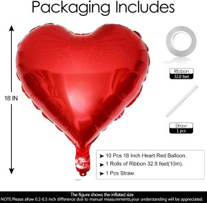 10Pcs Red Foil Heart Shaped Balloons 18 Inch Heart...