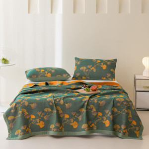 100% Cotton Jacquard Quilt Floral Ginkgo Leaves Pr...