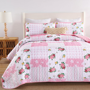 Menghomeus Pink Quilt Set Queen Boho Patchwork Bed...
