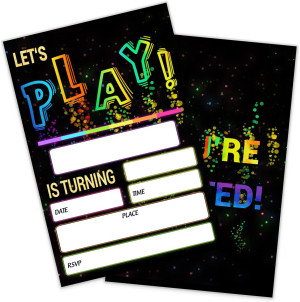 Glow Let's Play birthday party invitations for boy...