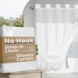 No Hook Slub Textured Shower Curtain with Snap-in...