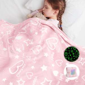Glow in The Dark Pink Heart Stars Throws Blanket,...
