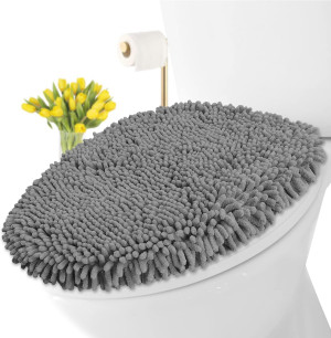LuxUrux Soft Chenille Bathroom Toilet Lid Cover, M...