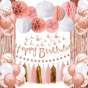 Upgraded Rose Gold Pink Birthday Party Decorations...