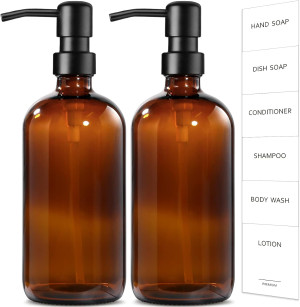 GMISUN Amber Glass Soap Dispenser, 2 Pack Bathroom...