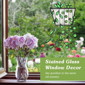 Plant Stained Glass Window Hanging, Handcrafted St...
