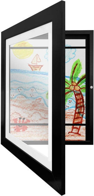 Americanflat Front Loading Kids Art Frame in Black - 8.5x11 Picture Frame with Mat and 10x12.5 Without Mat - Kids Artwork Frames Changeable Display - Frames for Kids Artwork Holds 100 Pieces