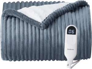 Bedsure Heated Blanket Electric Throw - Soft Ribbe...