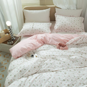 LifeTB Cotton Floral Duvet Cover Queen Girl Pink F...