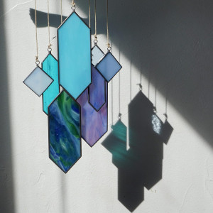 Stained Glass Window Hanging Suncatchers Blue Wall...