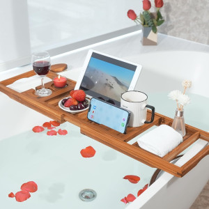 VaeFae Premium Teak Bathtub Tray, Expandable Woode...